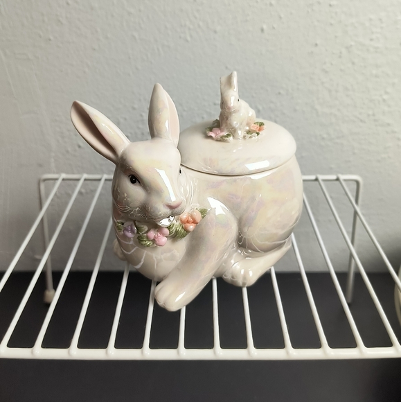 Easter Bunny Candy Nut Dish Ceramic White - Picture 3 of 13